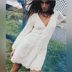 Zara White Mini Embroidered Dress NWT